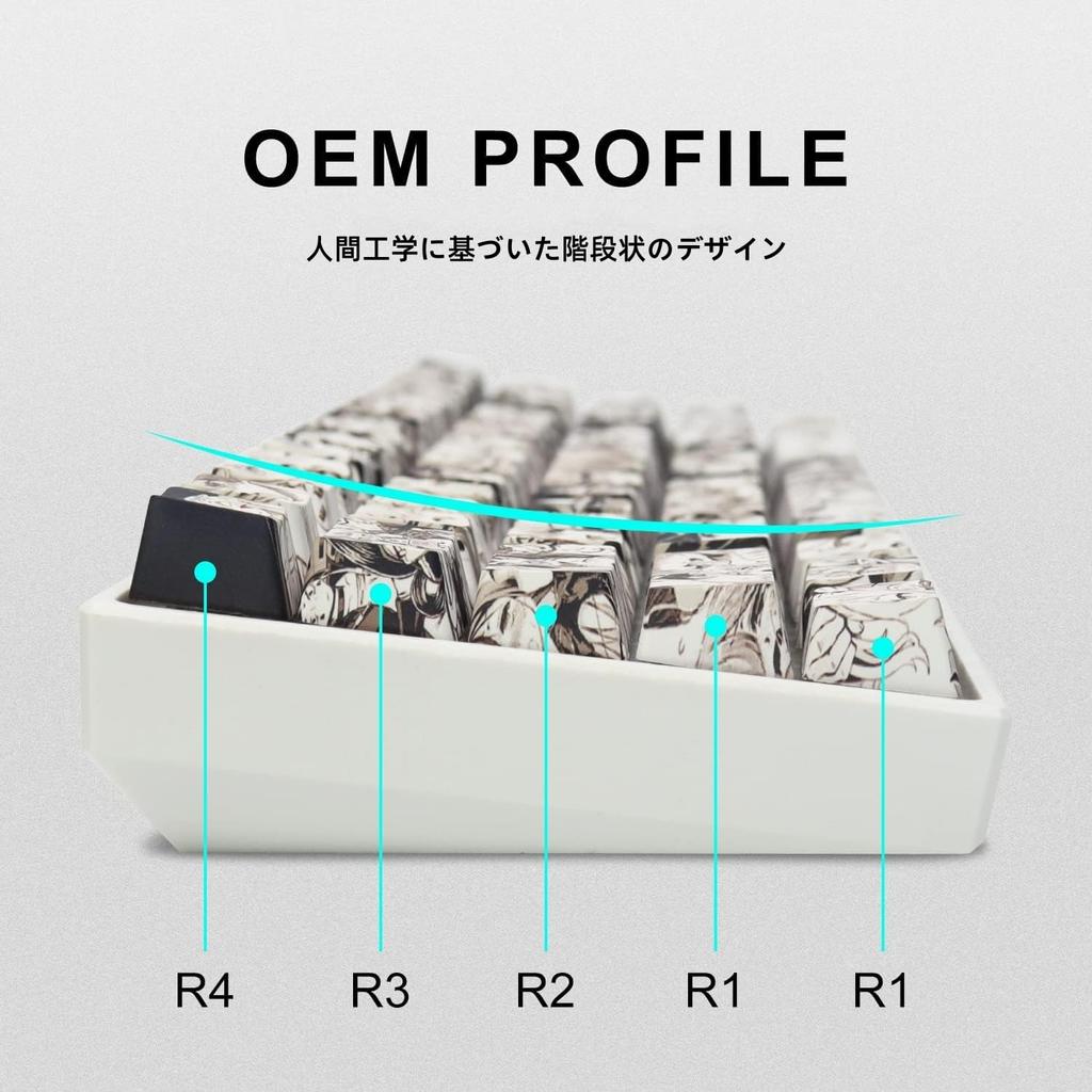 108 Anime Keycaps, PBT Dye-Sublimation, OEM, for Cherry MX Switch Mechanical Keyboards (Backlit)