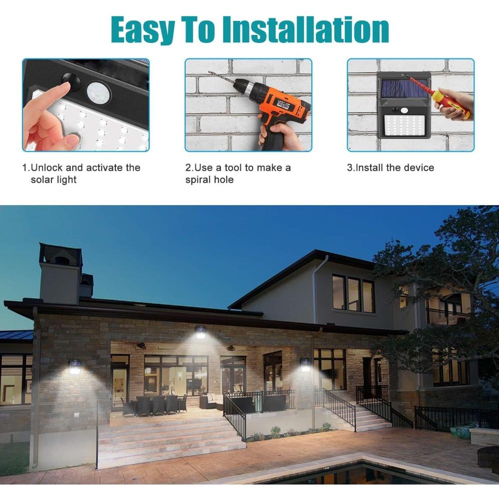 Outdoor solar lights with 40 LED bulbs, with light reflector and 3 lighting modes, sensor wall light, IP65 waterproof (pack of 10)