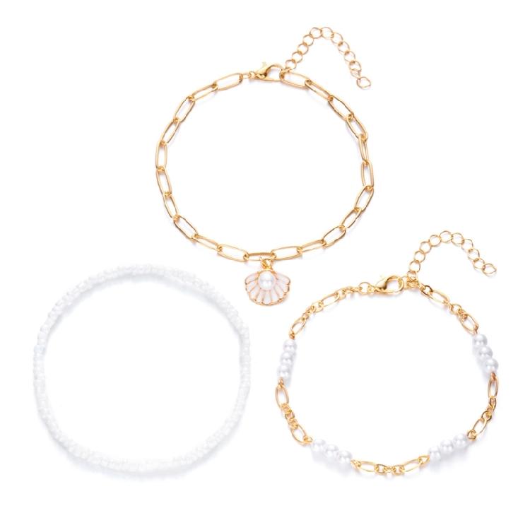 Stackable Anklet Beach Vacation Jewelry Multilayer Shell Bead Ankle Chain Handmade Comfortable Alloy Seaside Accessory