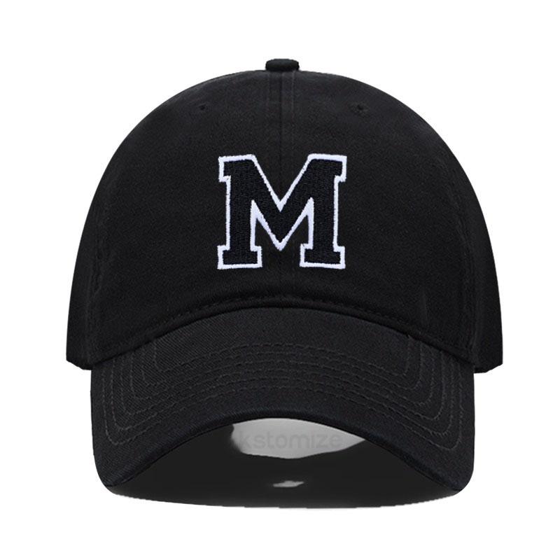 Initial Letter A-Z Black Baseball Cap For Men Womne High Quality Soft Cotton Embroider Fashion Team Sport Visors Snapback Caps