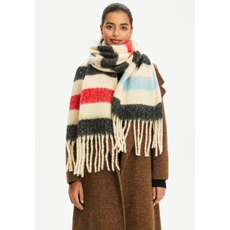 Women's Winter Colored Stripes Scarfs Vintage Casual Scarf Shawl Wraps Poncho Blanket Fringe Soft Thick Scarfs Chunky Long Shawl Scarves for Women
