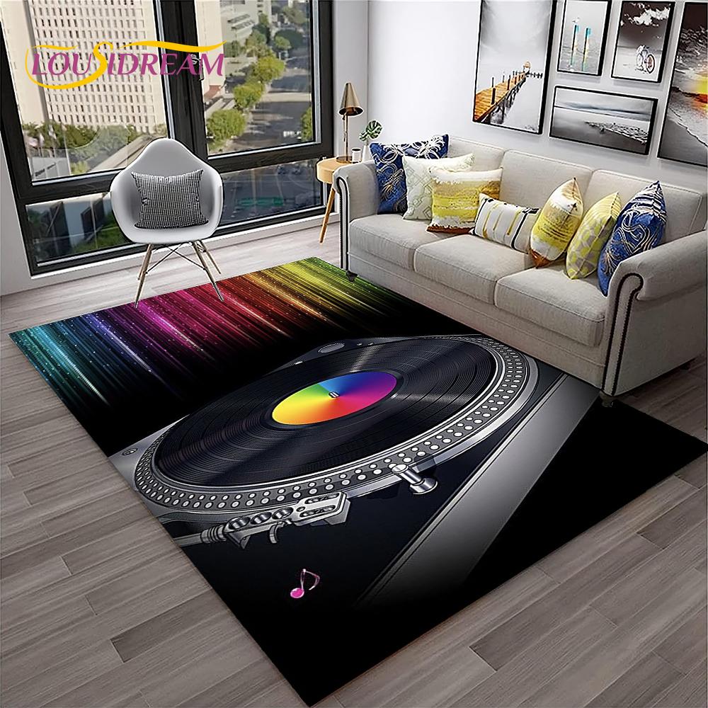 Muzyka Sztuka 3D Płyta Winylowa Retro Dywanik Dywan do Domu Salon Sypialnia Sofa Wycieraczka Dekor, Dywanik do Zabawy dla Dzieci Antypoślizgowa Mata Podłogowa
