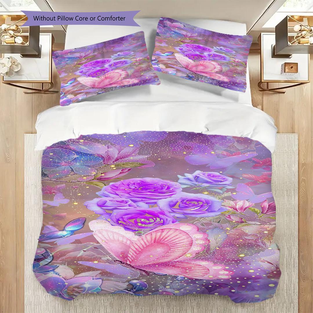 

1PC Butterflies, flowers Bedding Quilt Set Quilt Cover Pillowcase Home Decoration Birthday Gift (1 * duvet cover + 15 * pillowcase, without core) 135x200cm