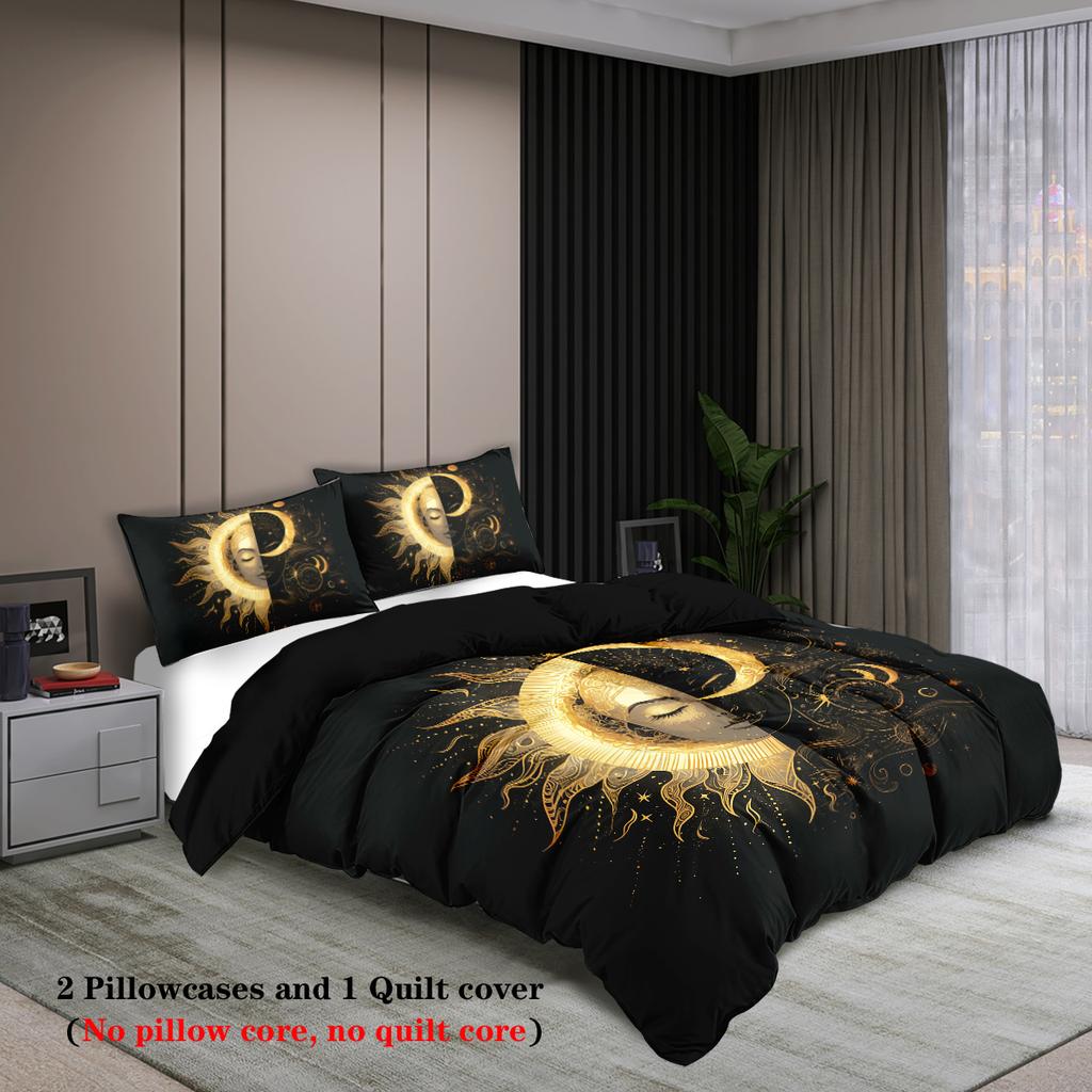 3pcs Sun and moon face pattern bedding set, for teenagers and adults bedroom, 1*duvet cover+2*pillowcase, soft home decoration
