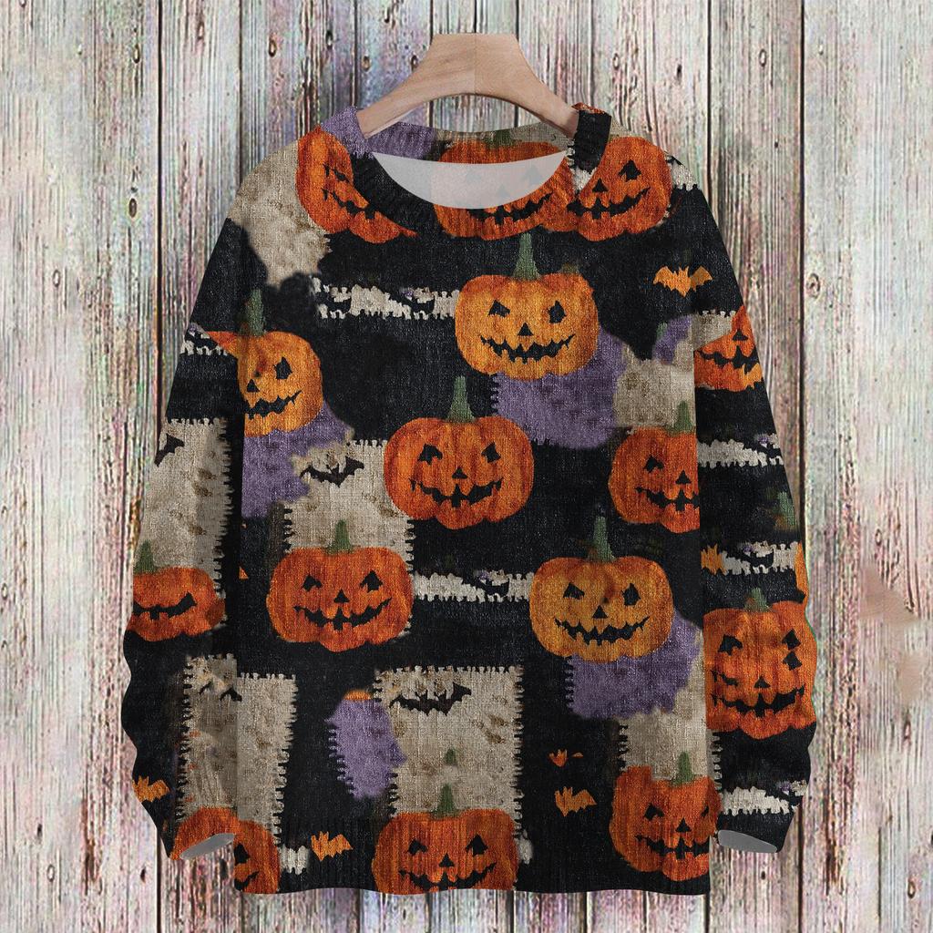 Ladies' Fashionable Casual Long Sleeved Christmas Printed Round Neck Knitted Yarn
