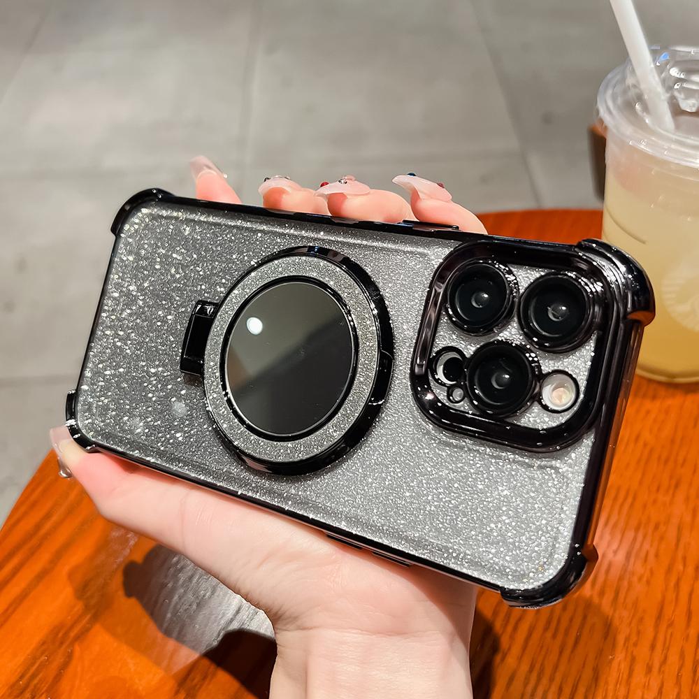 Plating Flash Mirror Holder Stand Soft Silicone Four Corners Air Cushion Shockproof Protection Case for Samsung Xiaomi Poco Redmi