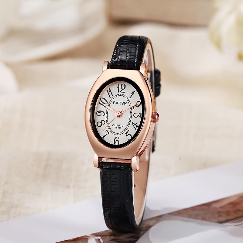 Klassiska Mode Oval Siffertavla Kvarts Klockor Vintage Design Brun Läderrem Armbandsur Klocka Dam Klocka Dropshipping