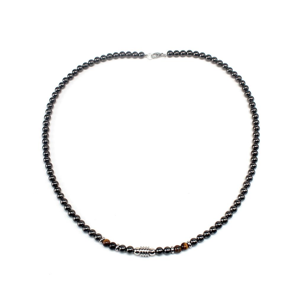 6mm Black Magnetic Hematite Round Beads Beaded Tiger-eye Stone Necklace for Men and Women