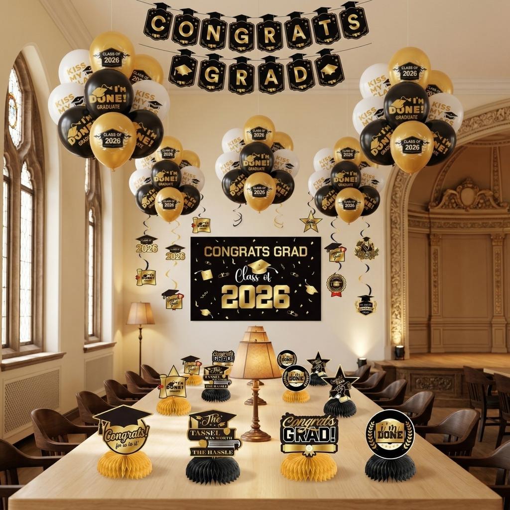 Graduation Decorations Blue Themed Set - Congrats Grad Banner, Class Of 2026 , Balloons & Streamers Kit - Complete Party Supplies For High School &