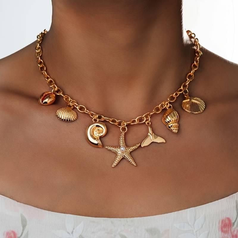 Adjustable Starfish  Shell Tassel Necklace Bracelet Set for Women