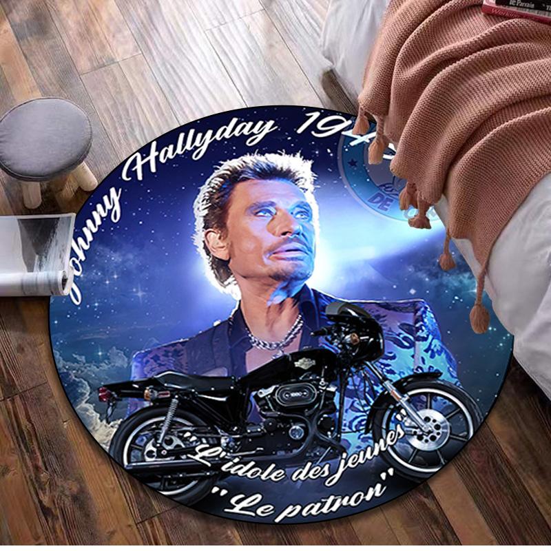 1Pc Johnny Hallyday Circular Print Rug - Home Decoration Carpet For Living Room Bedroom Flooring Computer Chair Area Rug