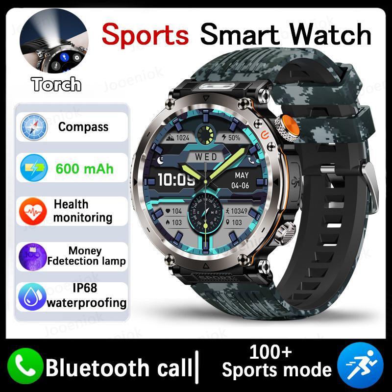 Military Smartwatch Men With LED Flashlight 1.7 Inch 3ATM Waterproof Fitness Watch 600 mAh Battery Talking Smartwatch