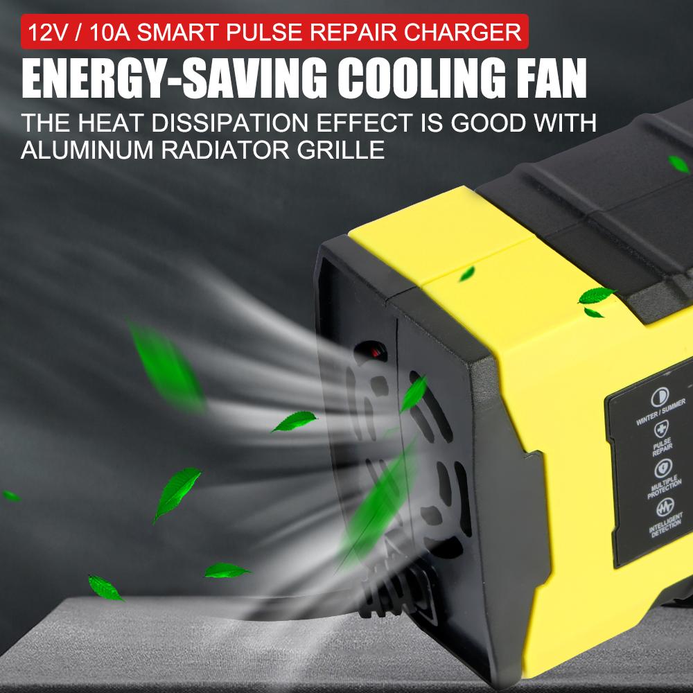 12V 10A Intelligent Fast Power Charging Car Motorcycl Battery Charger Auto Pulse Repair Digital LCD Display Automatic Smart Fast