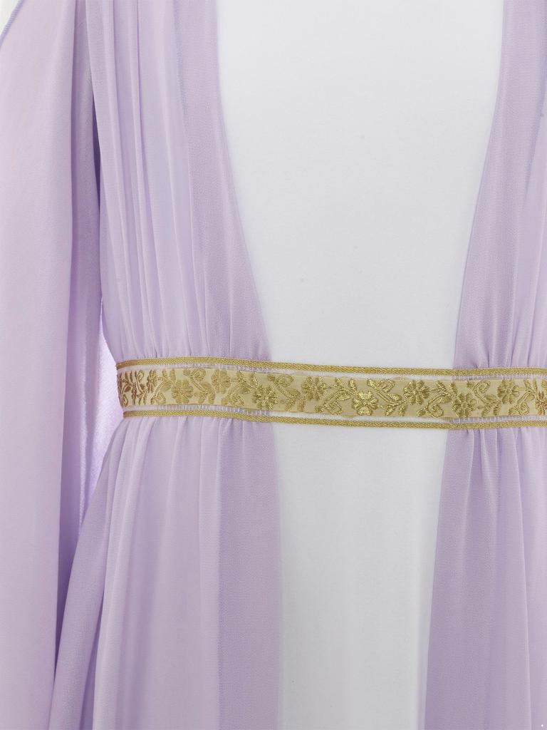 Girls Ancient Greek Roman Cosplay Costume Long Sleeve Golden Embroidery Dress Tulle Patchwork Halloween Gown