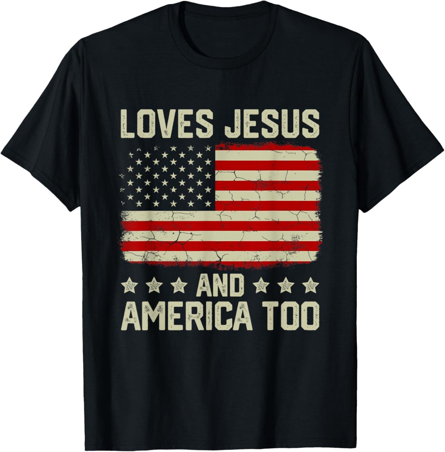 Loves Jesus And America Too Tshirt USA Patriotic Christian T-Shirt S разноцветный