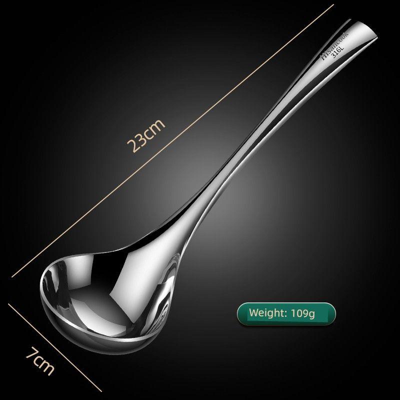 316 Large Spoon Dining Table Spoon Soup Stainless Steel Spoon Soup Spoon Deepening Thickening Household Soup Spoon Soup and Porridge Spoon 316 Long Handle Deepened Spoon(Single Pack)