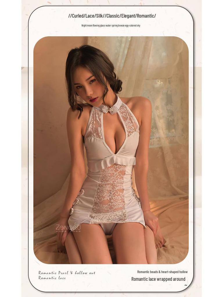 Sexy Spitzen Cheongsam Dessous Set: Sheer Temptation Nachtwäsche 6240