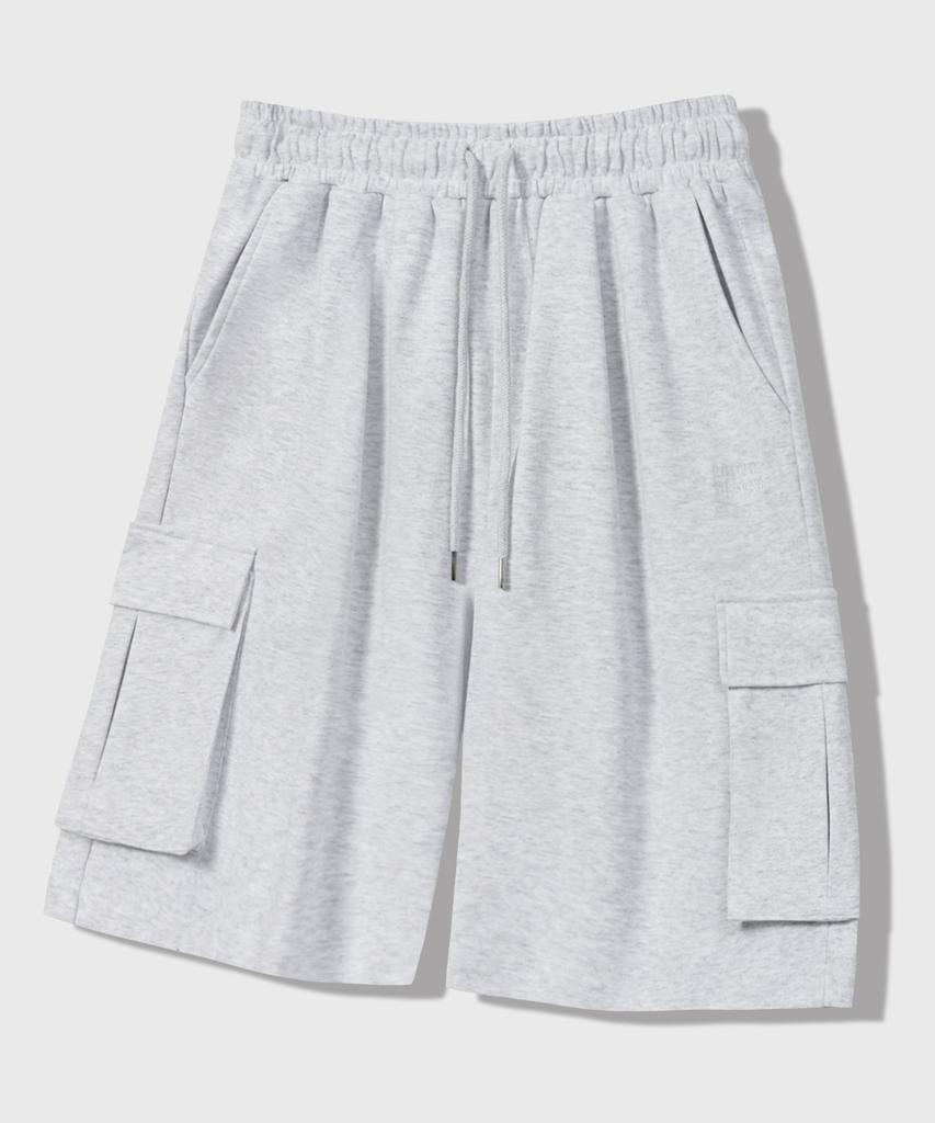 LEMAIN SECOND Bermuda Wide One-Pleat Cargo Sweat Shorts [White Melange]