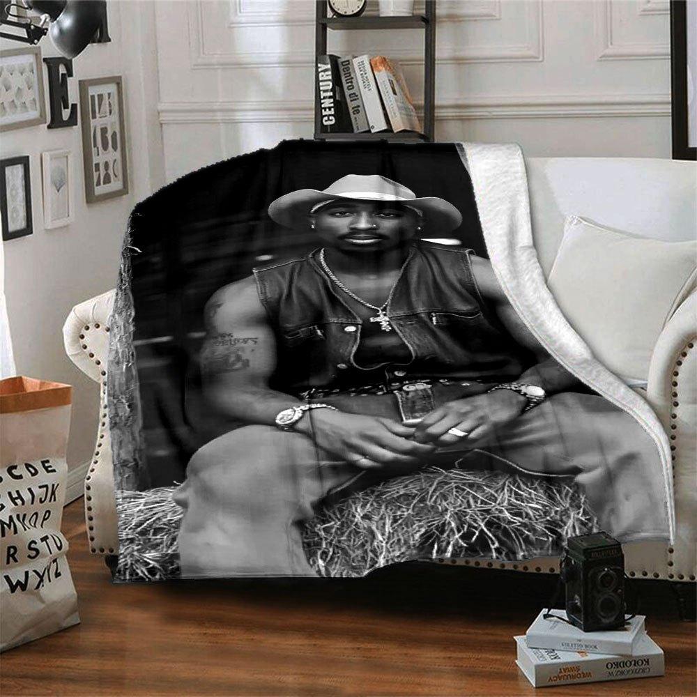 1pc 2PacHip Hop Blanket Soft Lightweight All Season Multi Purpose Throw for Sofa, Bed, Office & Picnics, French Style with Iconic Album Art & Quotes