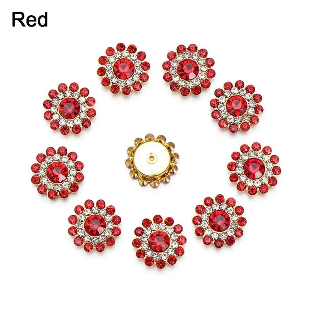 10PCS 14mm Flower-shaped Rhinestone Buttons Sparkling Crystal Glass Stone Steel Bottom Clothes Decoration Sewing Accessories
