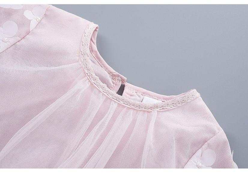 Neue Frühlingslieferung: Mädchen-Langarm-Netz-Blumenkleid mit Tasche - Glänzender Koreanischer Stil