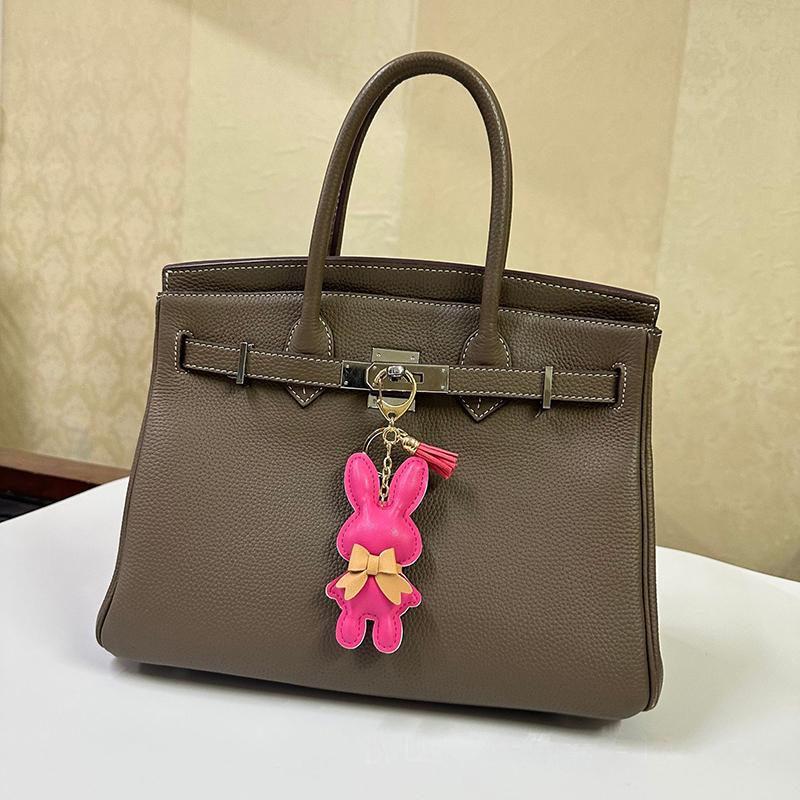 Cute Pu Leather Solid Color Bunny Keychain Creative Bow Bunny Keyring Car Key Holder Pendant Bag Charm Gifts