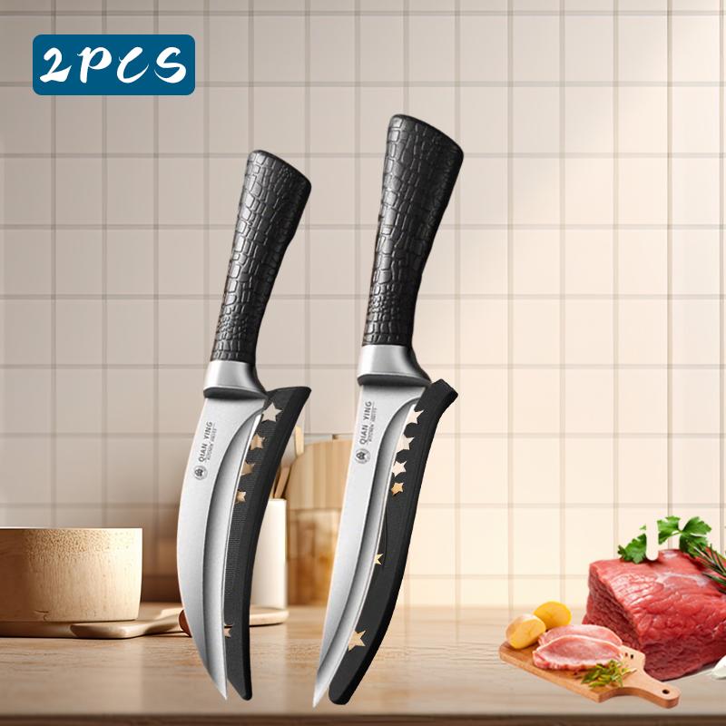 Professional Boning Knife with Stainless Steel Fruit Slicing Knife Non-slip Handle Kitchen Slaughtering Knife with Cover