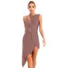 Womens Dance Leotard Dress Sheer Mesh Patchwork Sleeveless Asymmetrical Hem Dress Skating Latin Dancewear