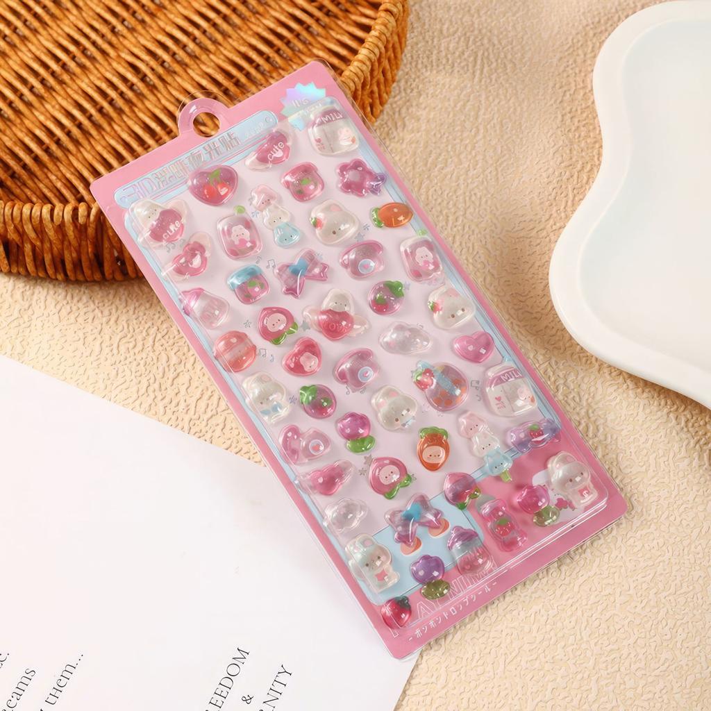 Solid 3D embossed sticker creative crystal sticker for children phone case decoration cute style glow-in-the-dark sticker