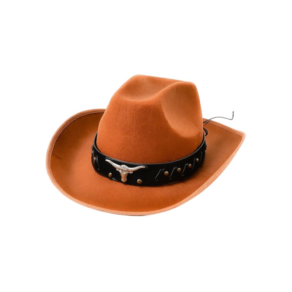 Volwassen Western Hoed met Leren Koeienhoorn Riem Decoratie en Rand voor Outfits