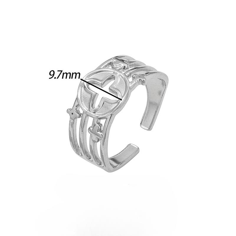 Inel exagerat din oțel titan, inel cu trifoi cu patru foi, deschidere feminină, reglabil, inel din oțel inoxidabil pentru cupluri