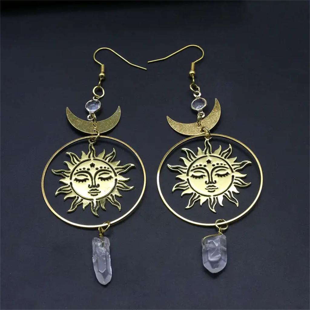 1 Pair Elegant Celestial Sun And Moon Drop Earrings With Artificial Crystal Fashion Jewelry For Women Match Daily Outfits Party Accessories.
