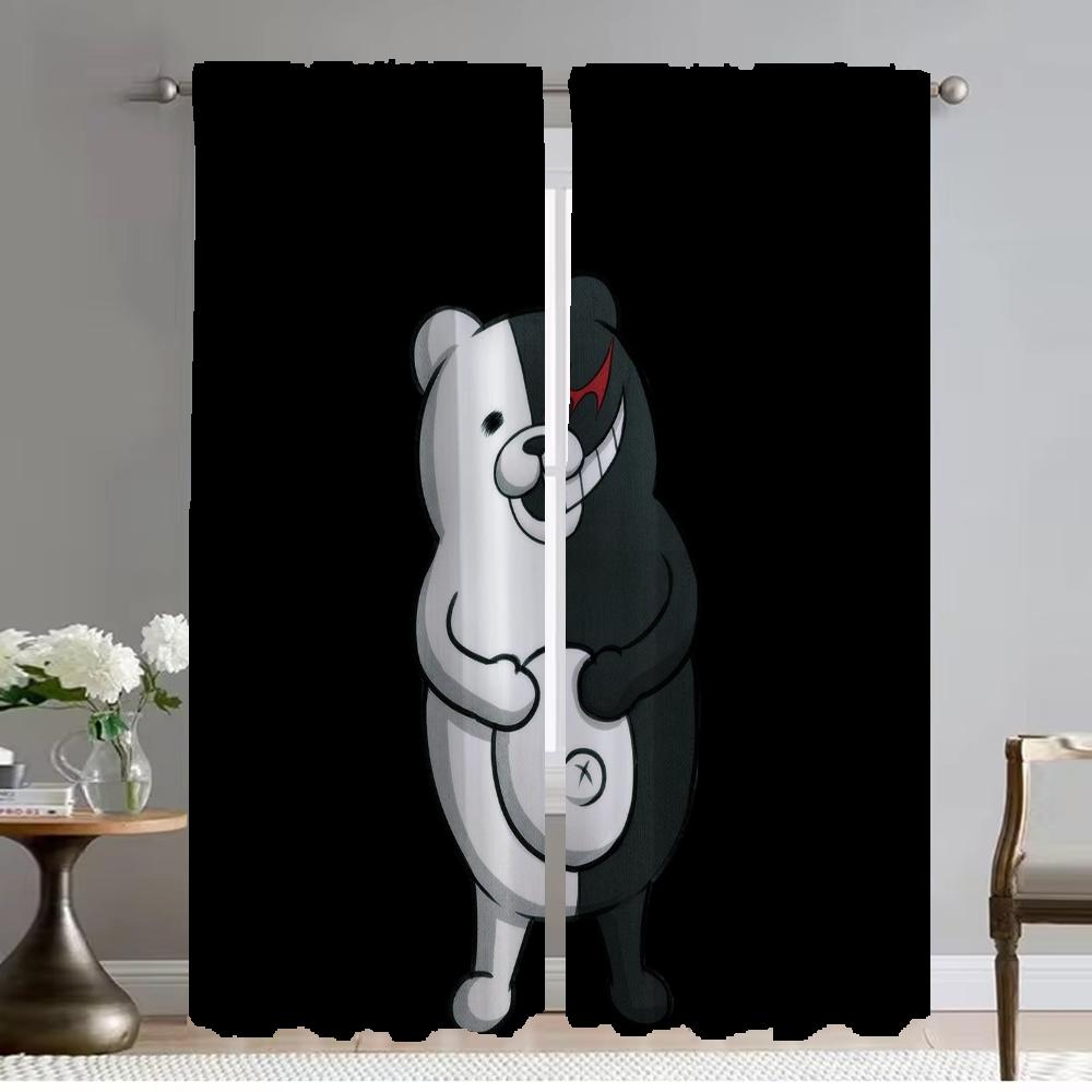Kuchyňské závěsy do obývacího pokoje Závěs Danganronpa - Monokuma Halloweenská dekorace Dělící závěs Interiérové závěsy 2 kusy