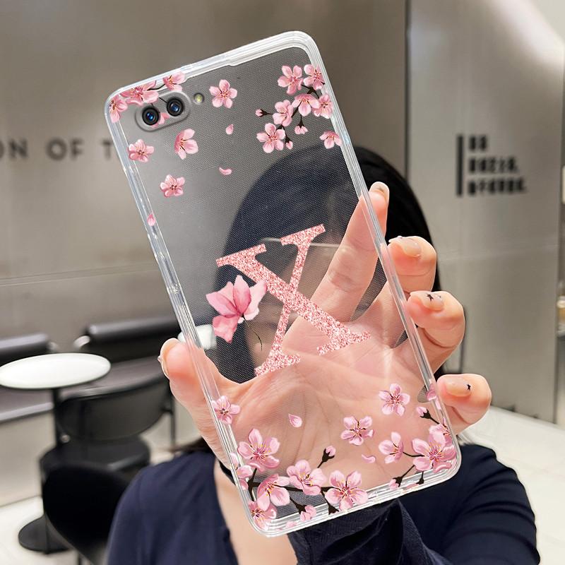 Letter Case For OPPO A3S/AX5/A12E Funda Capa Fashion Flower Back Cover Transparent Soft Silicone TPU Clear Printing Phone Casing