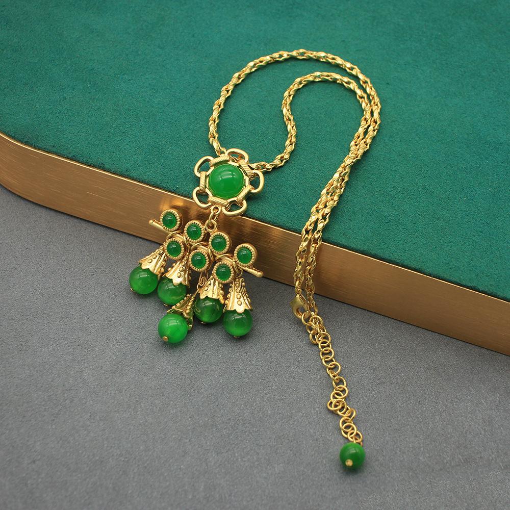 Qingdao Medieval Jewelry Exaggerated Opal Earrings Necklace Set Shoulder Copper Plated Real Gold High-End Jewelry