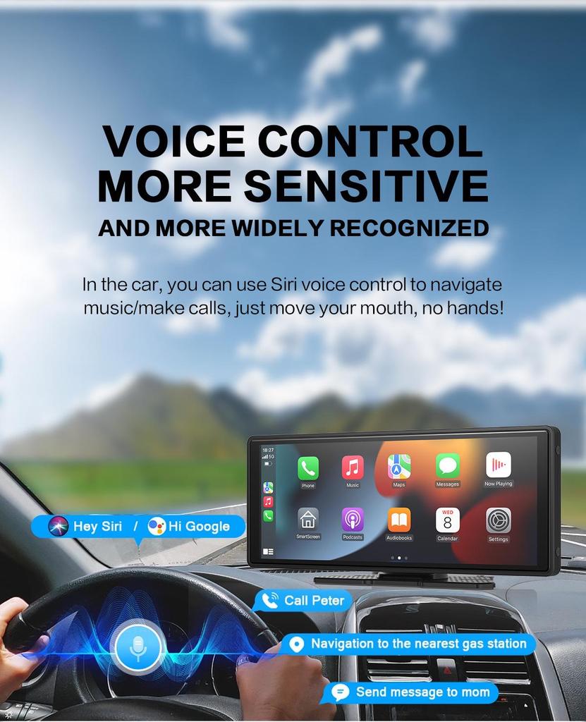 10.26" CarPlay Portable Screen: MP5 Navigation, Reversing Interconnection, Bluetooth, 4K Recorder