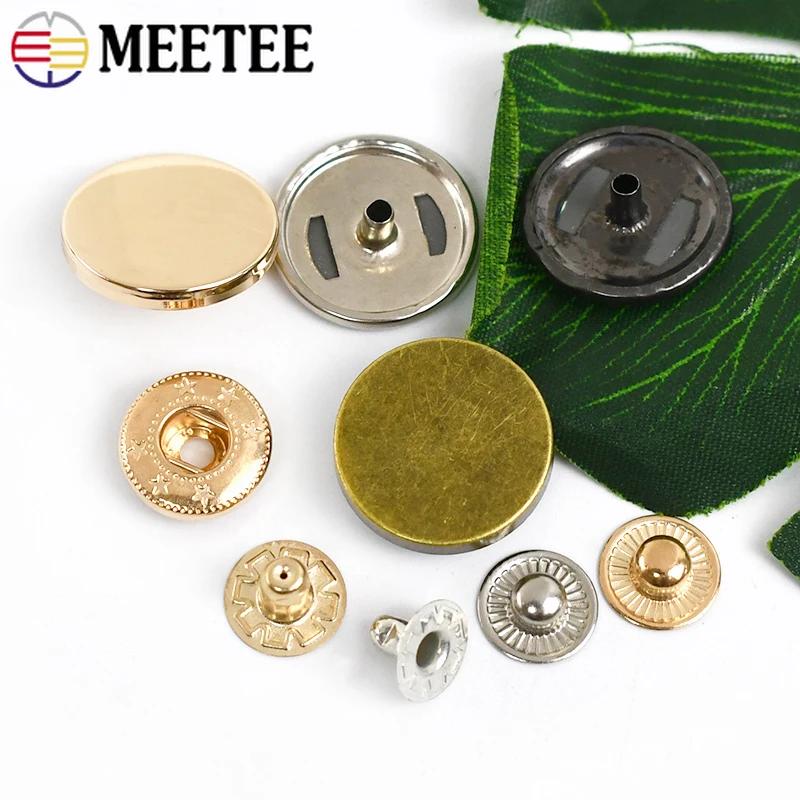 10Sets Meetee Metal Snap Buttons for Bag Coat 10-25mm Fasteners Press Button Clothes Decor Golden Buckles DIY Sewing Accessories