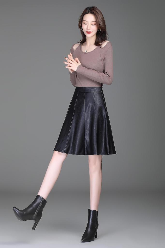 Syvent PU Leather Plus Shiny Faux Leather Solid Perfect for Fall and Winter Women's A-Line Skirt, Knee-Length, Size, High-Waisted, Colorful, Skirt,