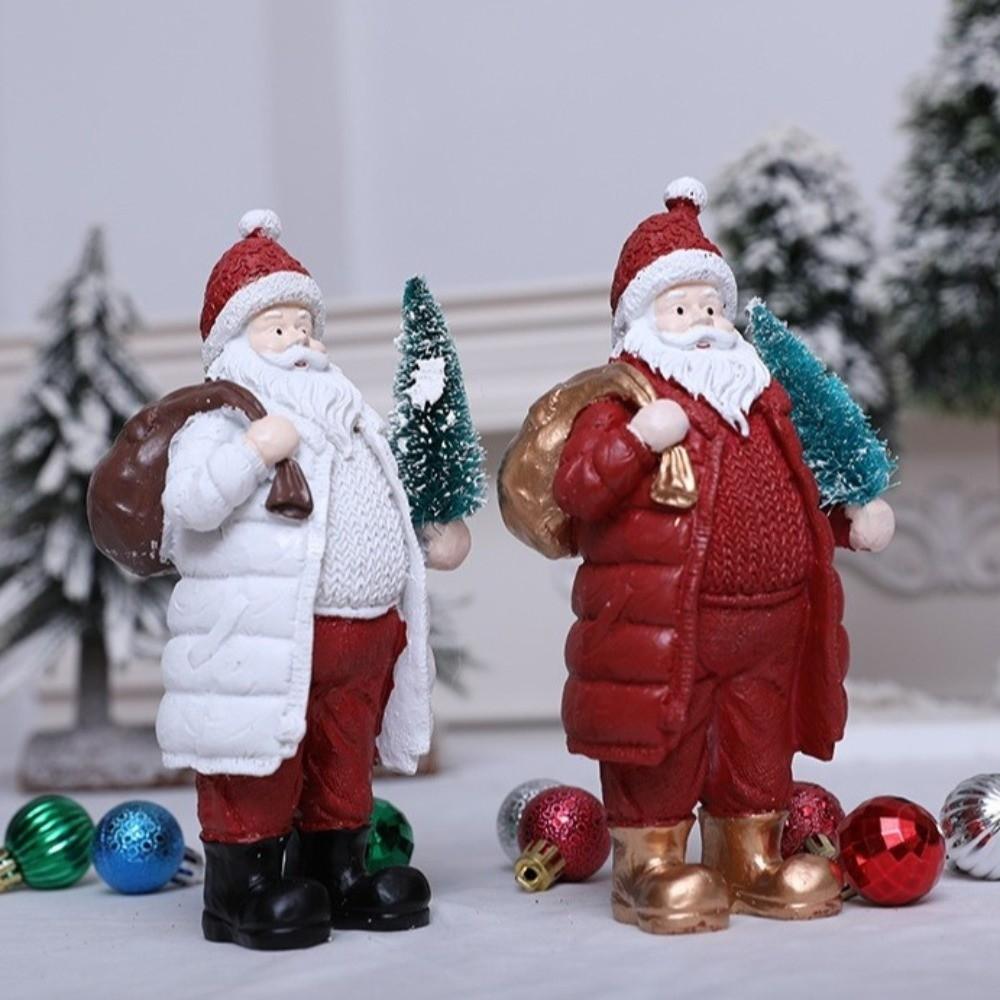 Red White Christmas Figurine Standing Holiday Santa Statue Santa Claus Ornaments  Xmas Party