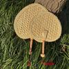 Hand-woven Heart-shaped Wheat Straw Fan - Chinese Style Peach Heart Design