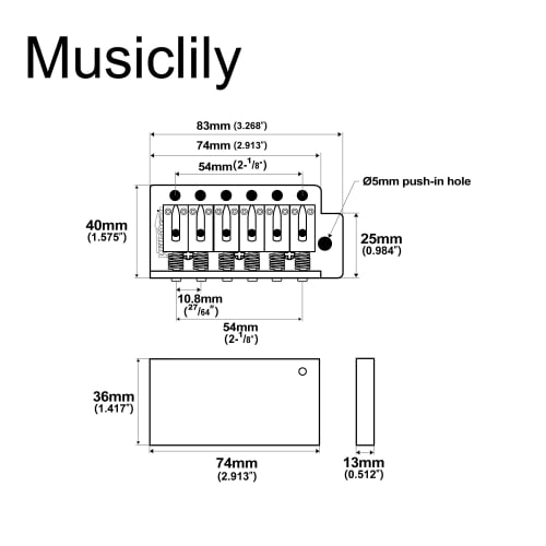 Wilkinson WOV04 10.8mm String Spacing 6-Point Guitar Tremolo Bridge for Squier/Mexico Fender/MIJ Strat Electric Guitars, Chrome