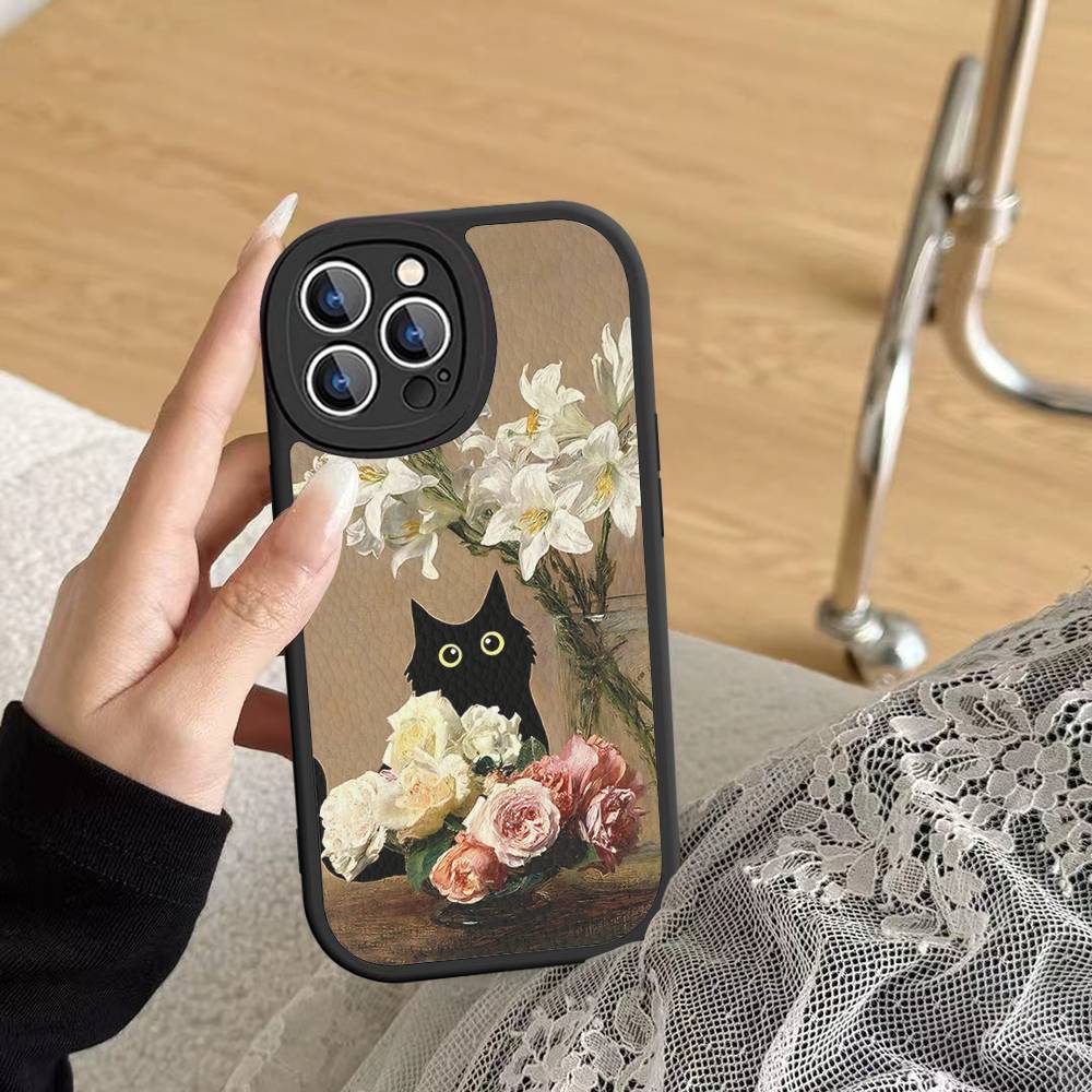 Funny Cats Van Gogh Phone Case For IPhone 16 15 14 13 Pro Max 11 12 Plus Leather Silicone Cover