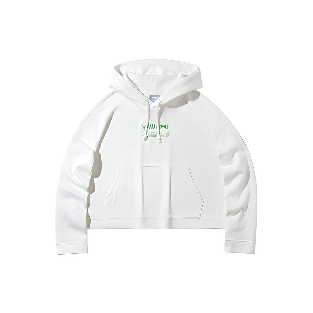 Li-Ning Embroidered Letter Sport Short Hooded Sweatshirt Women Sweatshirt White AWDR374-1