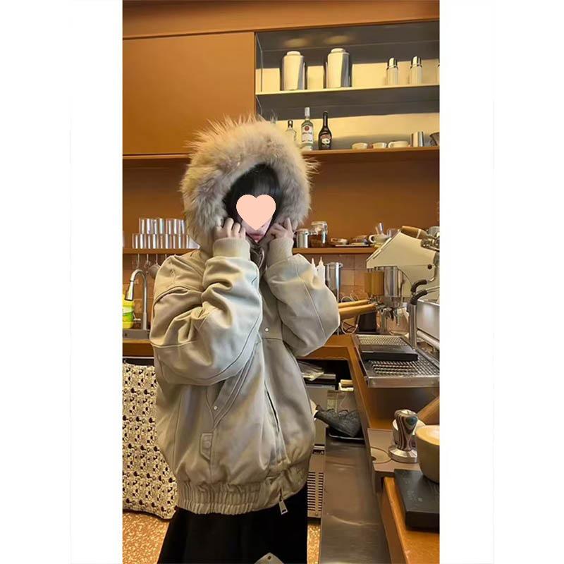 

Женская американская ретро хлопковая куртка с капюшоном и флисовой подкладкой - Утепленное зимнее пальто с принтом орла L