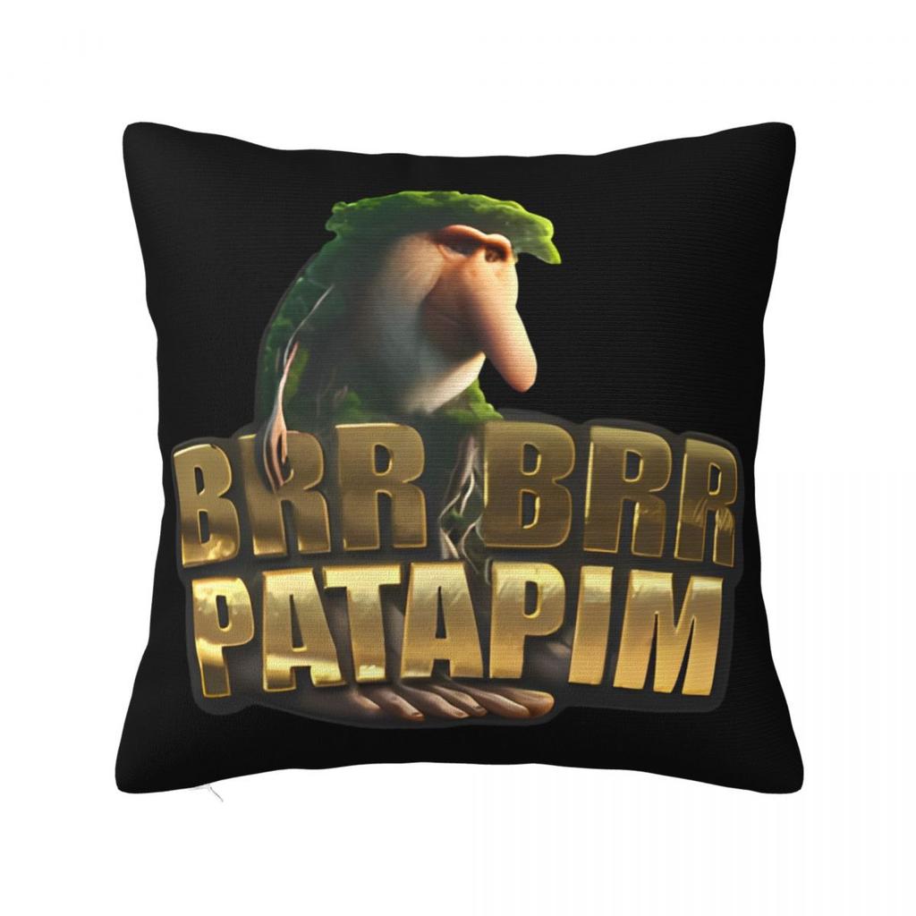 Brr Brr Patapim Italian Brainrot Pillowcase Polyester Cushion Cover Decor Meme Throw Pillow Case Cover Home Square 40X40cm
