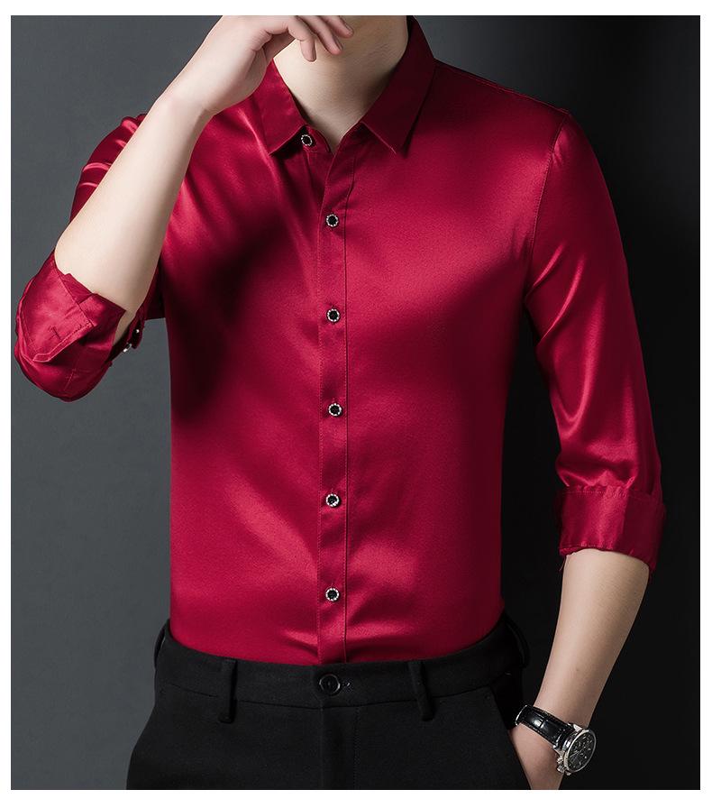 Premium Mulberry Silk Long-Sleeve Men's Shirt - Non-Iron, Solid Color, Business Casual for Autumn and Spring
