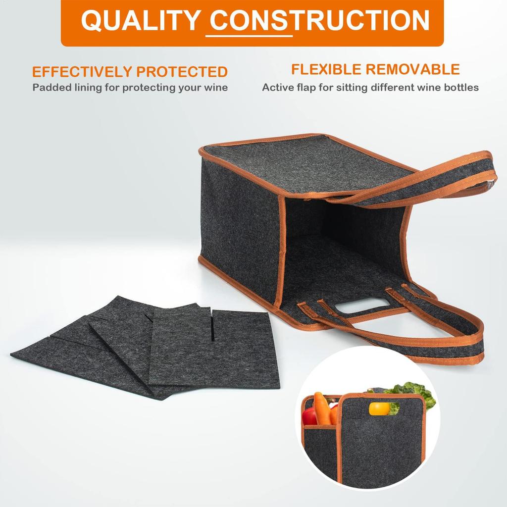 6 Bottles Wine Tote Bag Reusable Travel Felt Insulated Tote Bags Wine Bottle Carrier for Barbecue Camping Travel Picnic