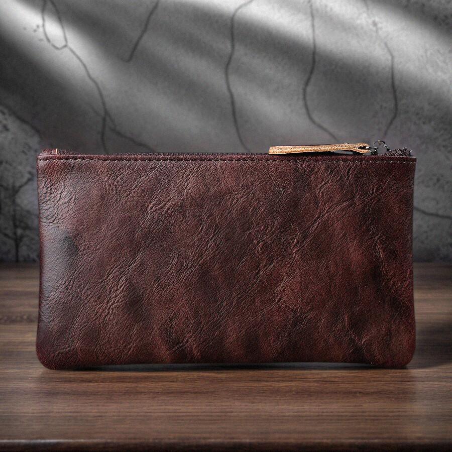 Ultra Thin Wallet Men's and Women's 6-inch Mobile Phone Bag Zipper Long Design Large Capacity Fashionable and Casual Top Layer Cowhide Clutch Bag