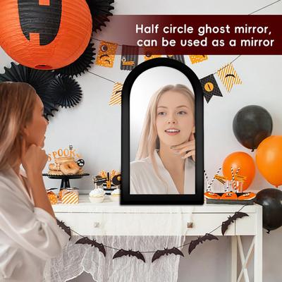 Hologramové zrcadlo duchů Strašidelná halloweenská dekorace s LED světly Gotické svítící zrcadlo čarodějnice s děsivýma očima pro domácí halloweenské večírky Strašidelné