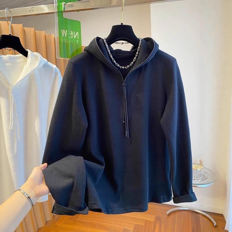 

Long-sleeved Hooded T-shirt for Women Spring and Autumn New Style Inner Layered Shirt Top 4XL чорний